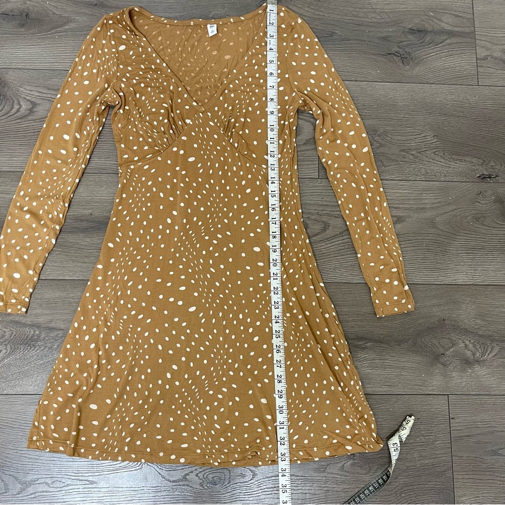 Long Sleeve Mustard Color Dress with Dots All Over Size S - Picture 8 of 10